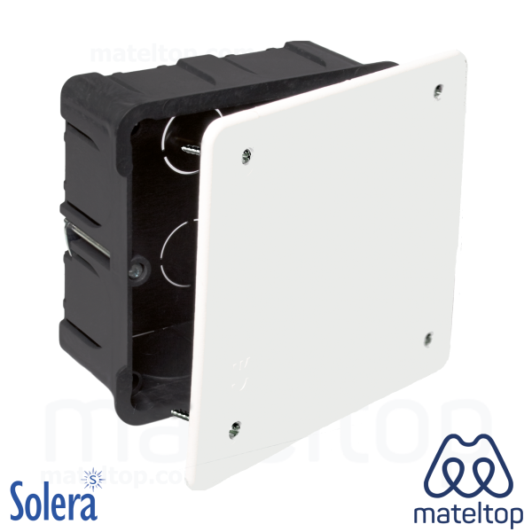 Caja de conexión de empotrar en tabique hueco. De 107 x 107 mm.