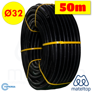 Tubo flexible de PVC corrugado diámetro 32 negro.