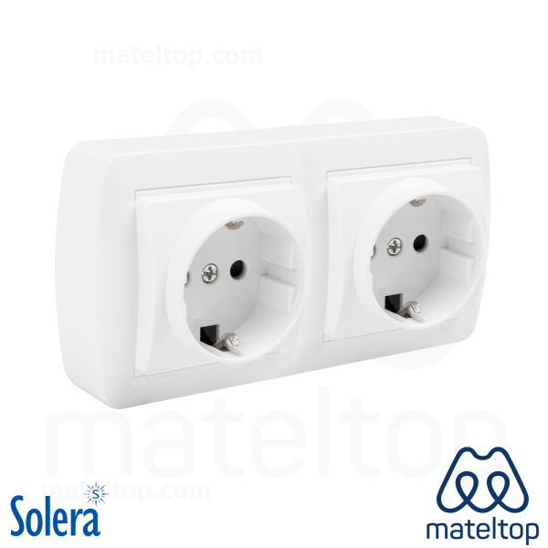 Base fija doble 2P+T, 16A 250V~. De superficie.