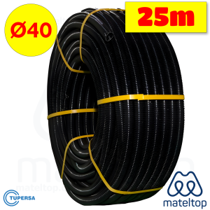 Tubo flexible de PVC corrugado forrado diámetro 40 negro.
