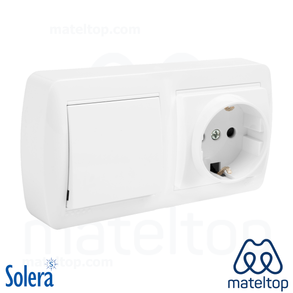 Base fija 2P+T 16A 250V~ + Conmutador / interruptor 10AX 250V~. De superficie.