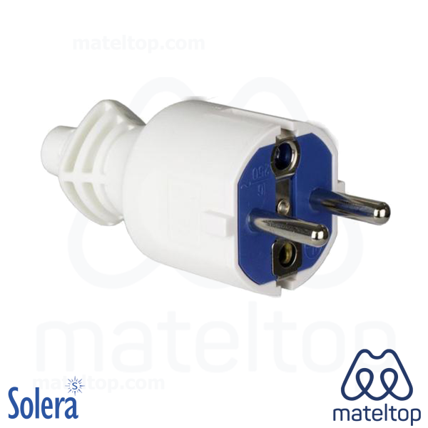 Clavija 2P+T, 16A 250V~. Elastómero blanco.
