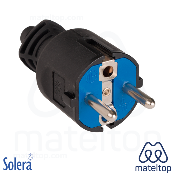 Clavija 2P+T, 16A 250V~. Caucho color negro.