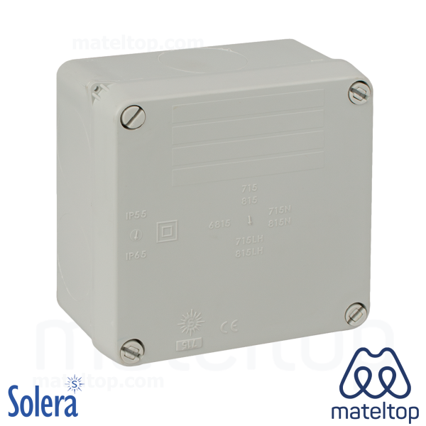Caja estanca de conexión 100 x 100 x 55 mm sin conos. Color gris.