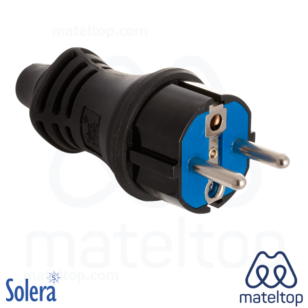 Clavija 2P+T, 16A 250V~. Caucho color negro.