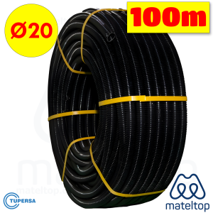 Tubo flexible de PVC corrugado forrado diámetro 20 negro.