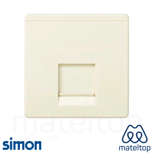 Placa de voz y datos plana con guardapolvo para 1 conector RJ45 AMP® marfil Simon 27 Play.